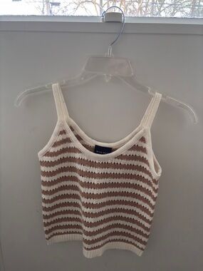 Miou Muse Cream & Brown Striped Knit Tank Top